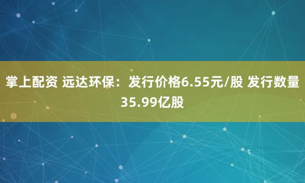 掌上配资 远达环保：发行价格6.55元/股 发行数量35.99亿股